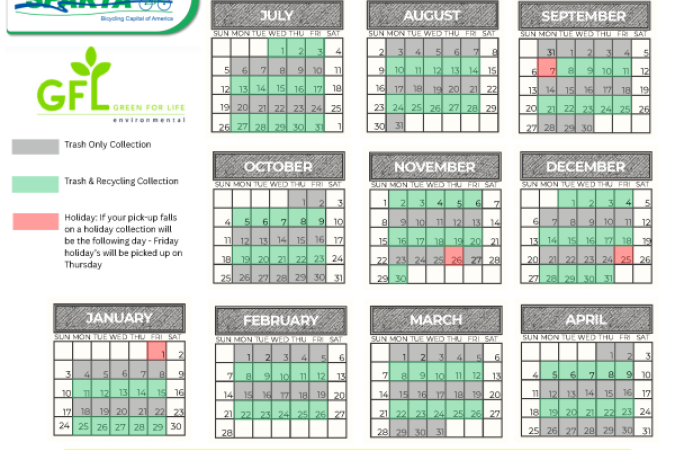 GFL Garbage/Recycling Schedule 2026-2027