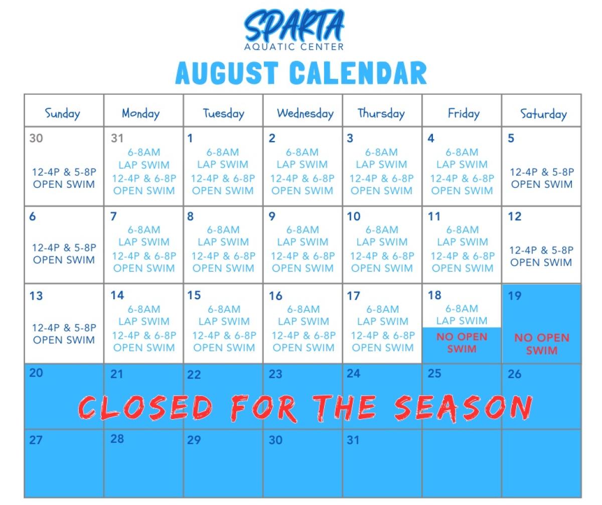 August Swim Calendar